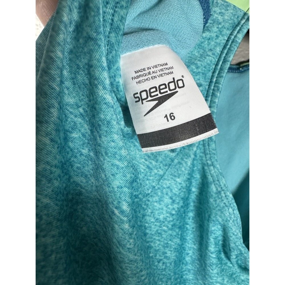 Speedo One-Piece Swimsuit Capri Breeze Splice Blue Teal Size 16 Girls - Picture 8 of 9